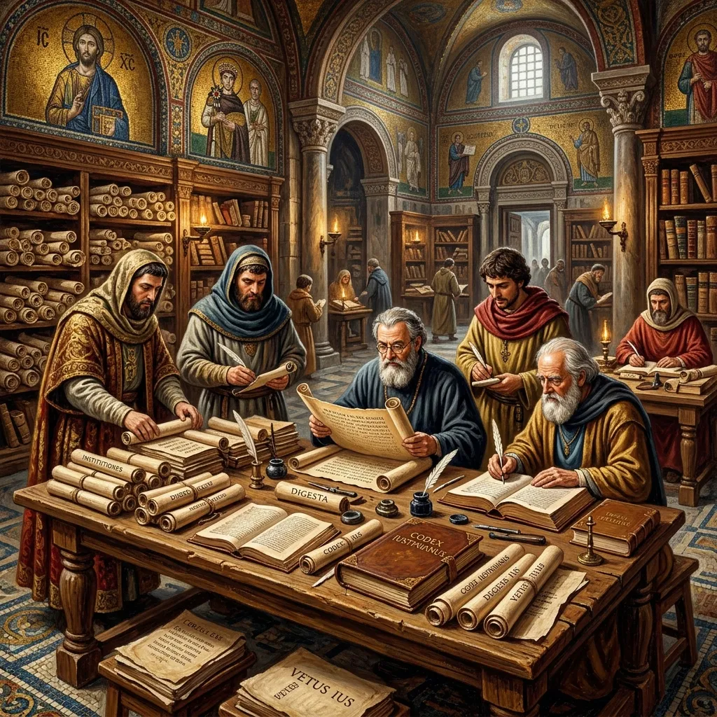 Legal scholars compiling the Corpus Juris Civilis