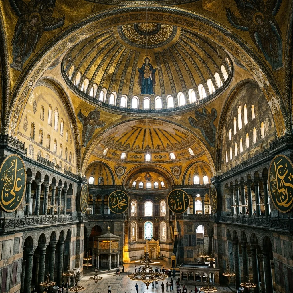 The soaring interior dome of the Hagia Sophia