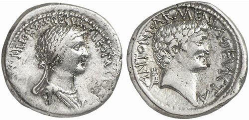 Silver tetradrachm of Cleopatra VII and Mark Antony