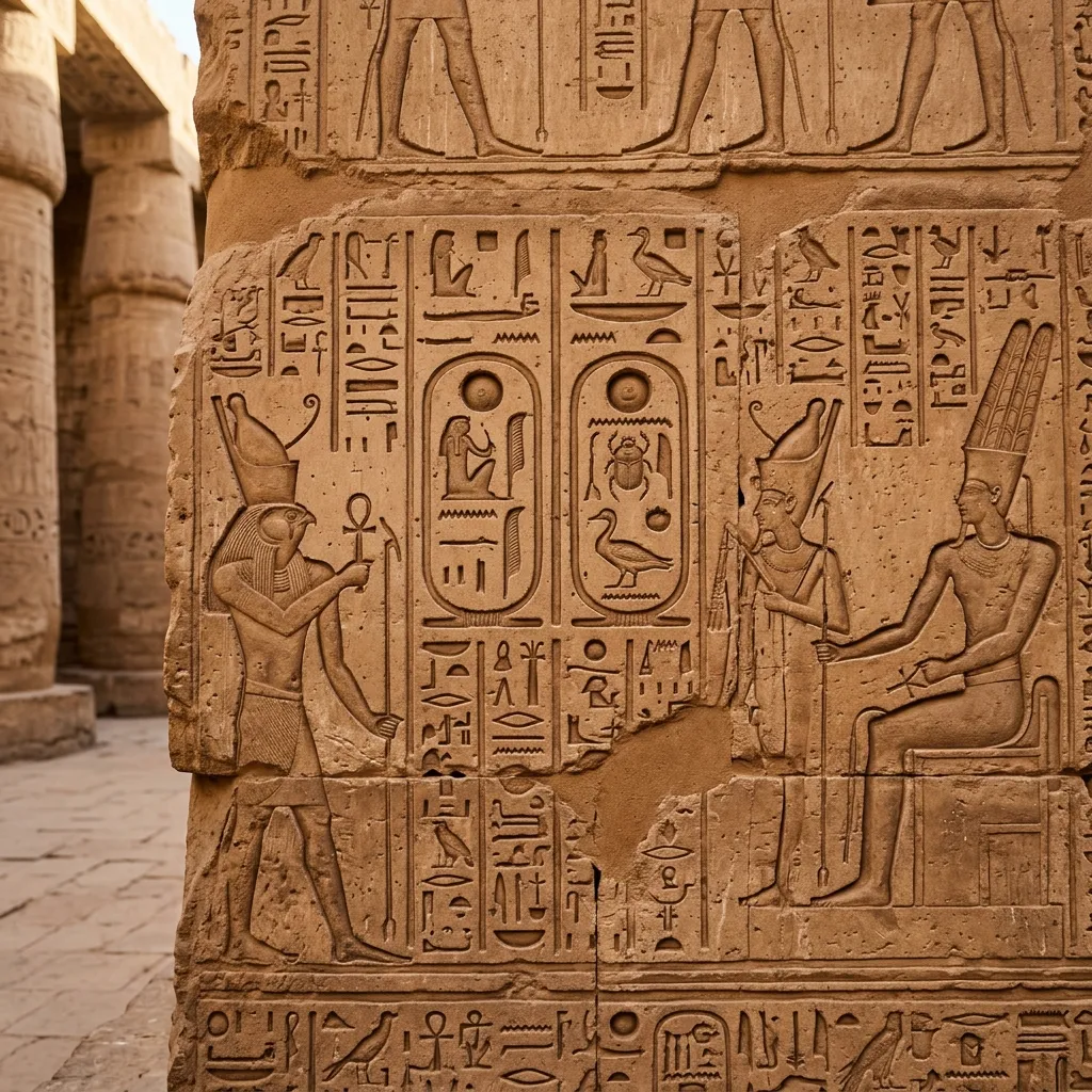 Hieroglyphic reliefs and cartouches of Ramesses II at Karnak