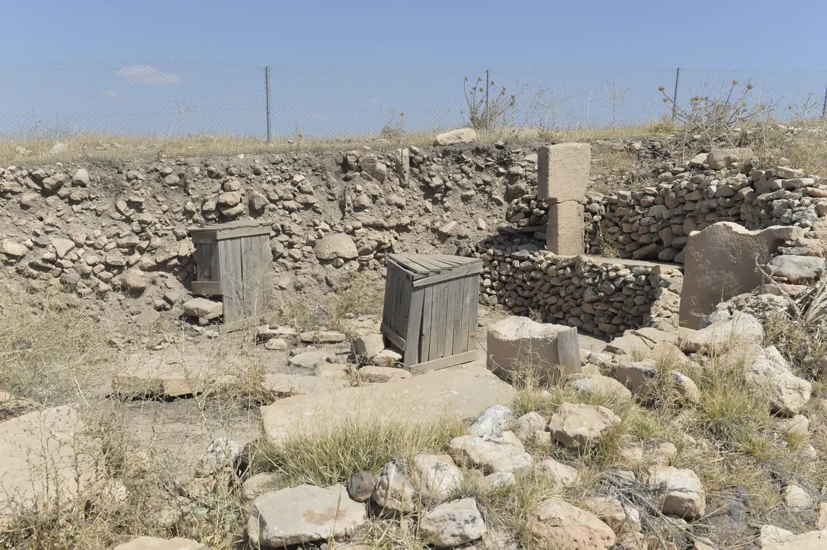 Archaeological remains of Göbekli Tepe showing T-shaped pillars