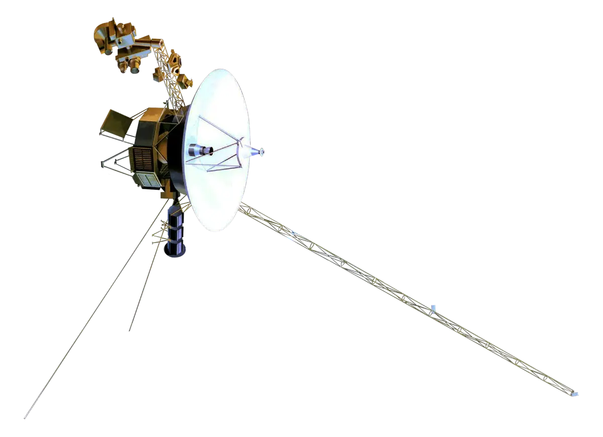 Voyager spacecraft model showcasing deep space communication dish