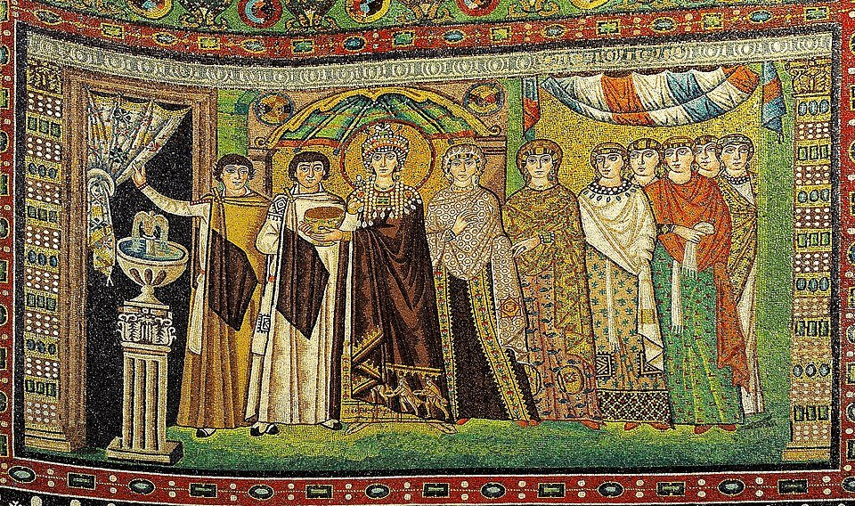 Mosaic panel depicting Empress Theodora and her court retinue at Ravenna