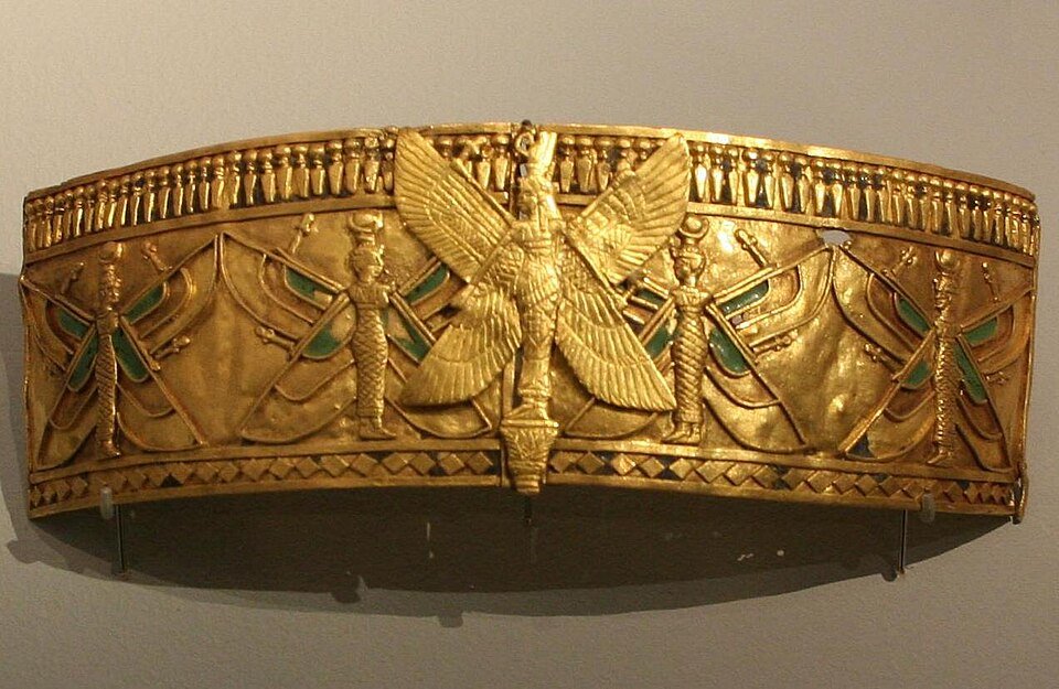 Gold armlet of Kushite Queen Amanishakheto featuring winged goddess Mut
