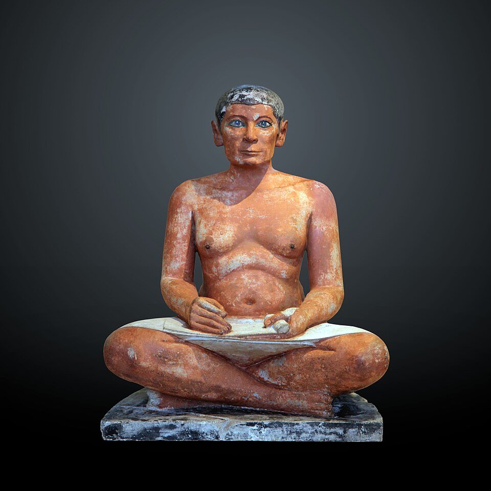 Louvre Seated Scribe painted limestone statue