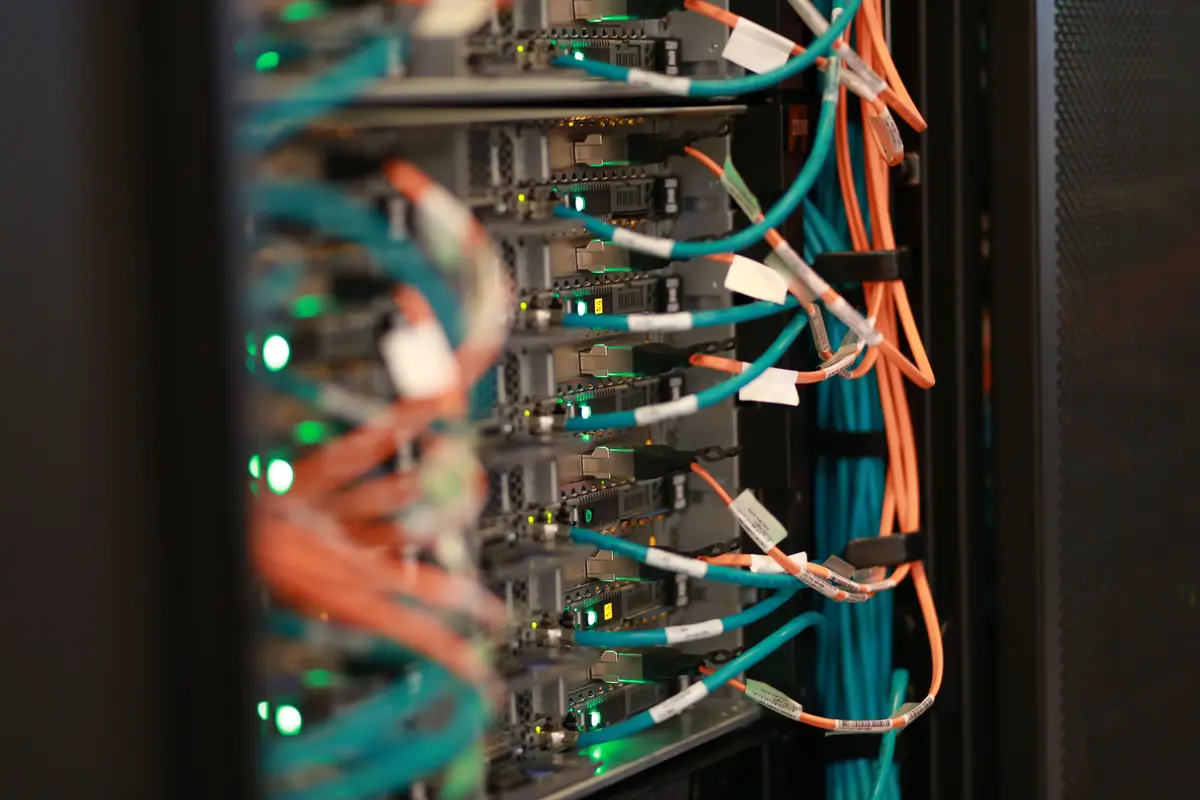 Server racks inside a supercomputing server room facility