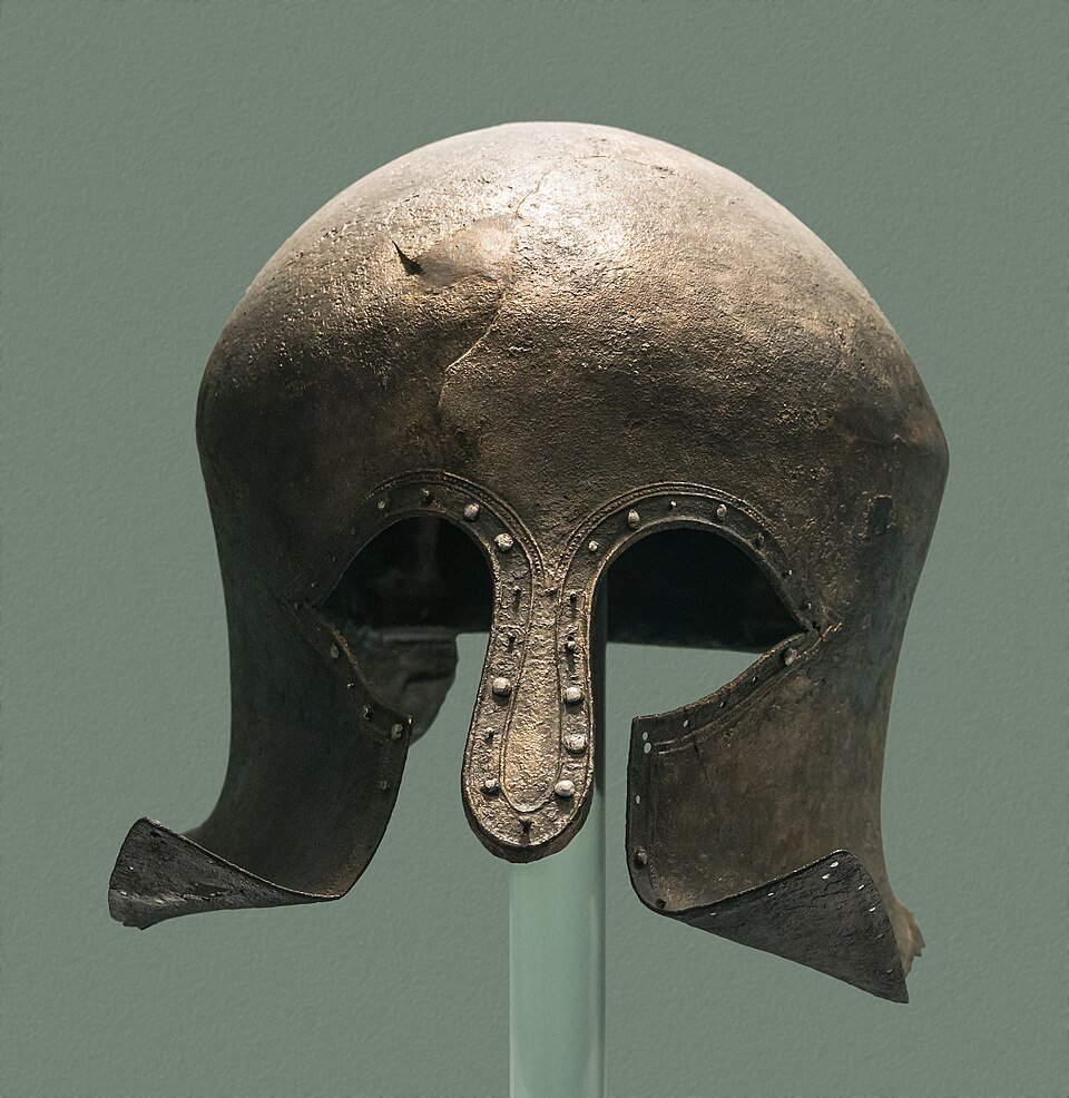 Ancient Greek Corinthian bronze hoplite helmet