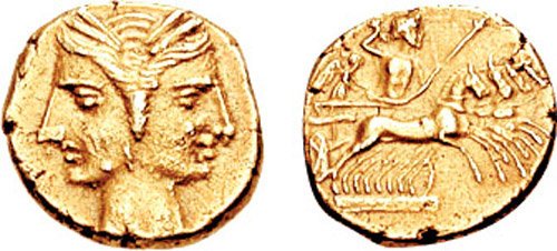 Roman silver stater coin minted during the Second Punic War