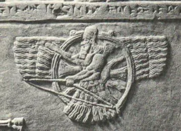 Sumerian war chariot with solid wooden wheels on the Standard of Ur