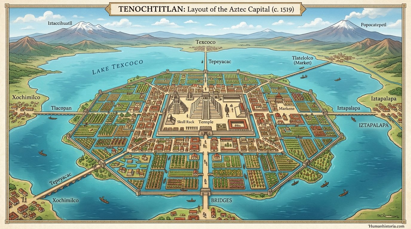 Tenochtitlan: Layout of the Aztec Capital (c. 1519)