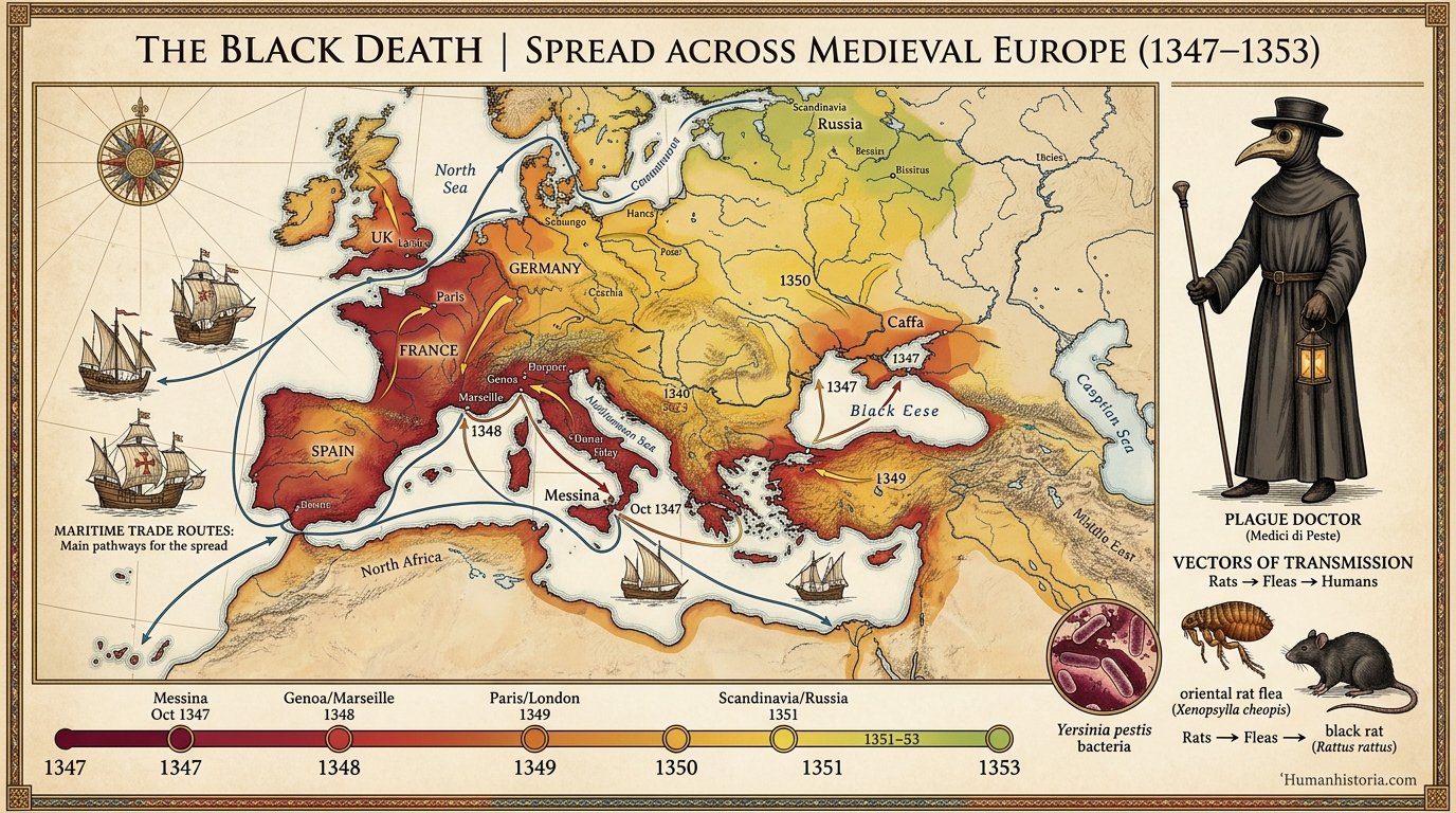 The Black Death: Spread Across Medieval Europe (1347–1353)