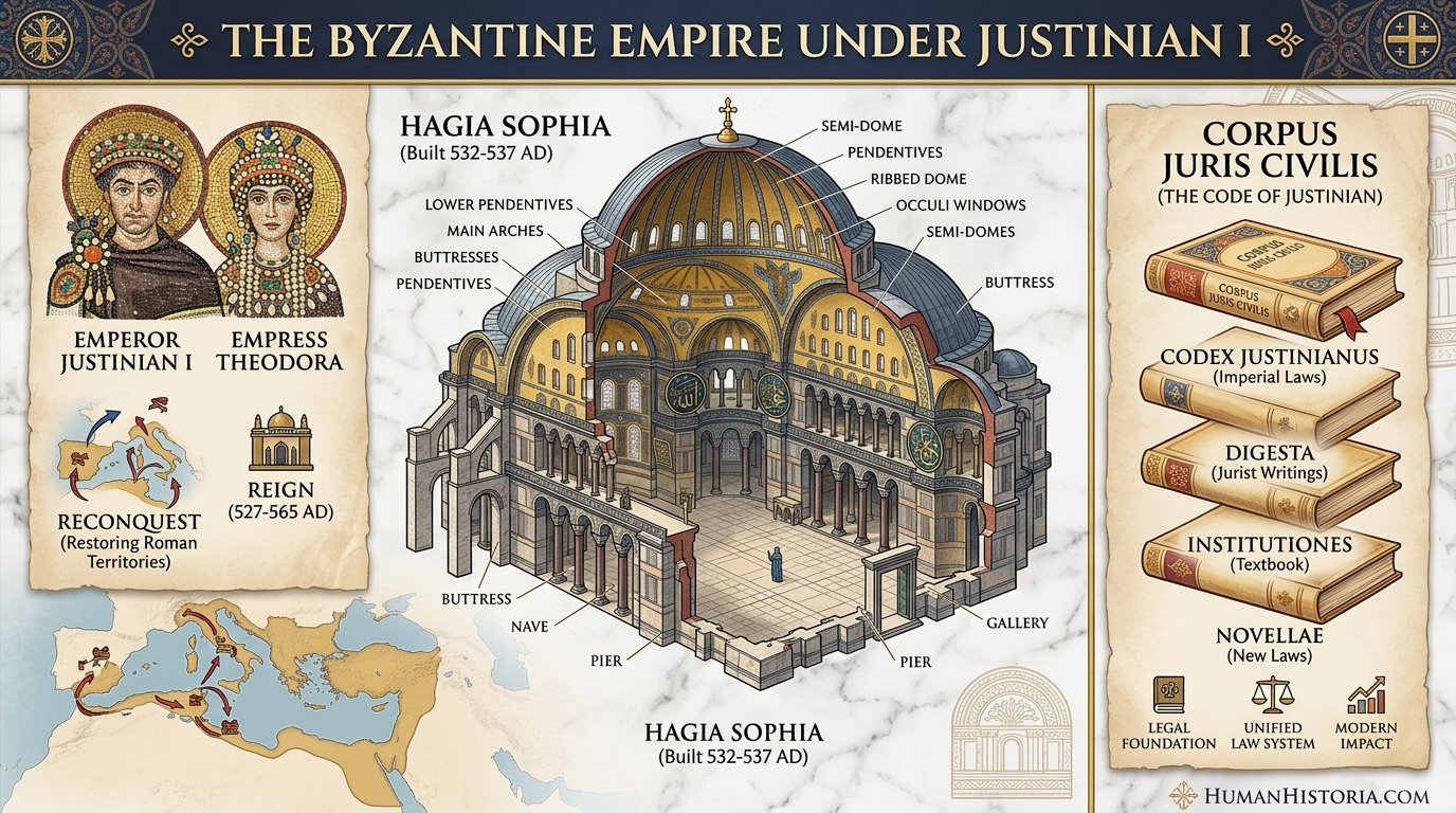 Justinian's Byzantine Empire & Hagia Sophia Infographic