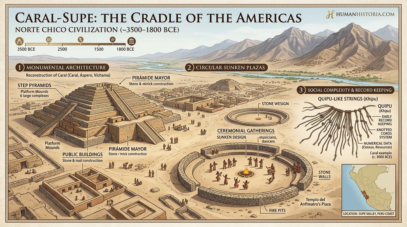Caral-Supe Sacred City (c. 3000 BCE) Infographic