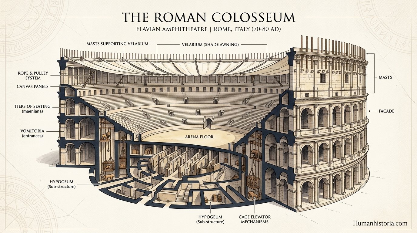 Roman Colosseum Architectural Cutaway Infographic