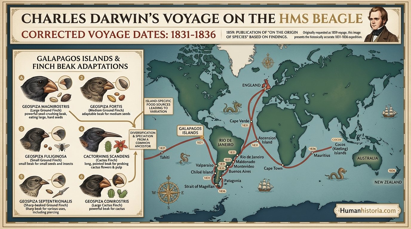 Charles Darwin's Voyage on HMS Beagle Infographic