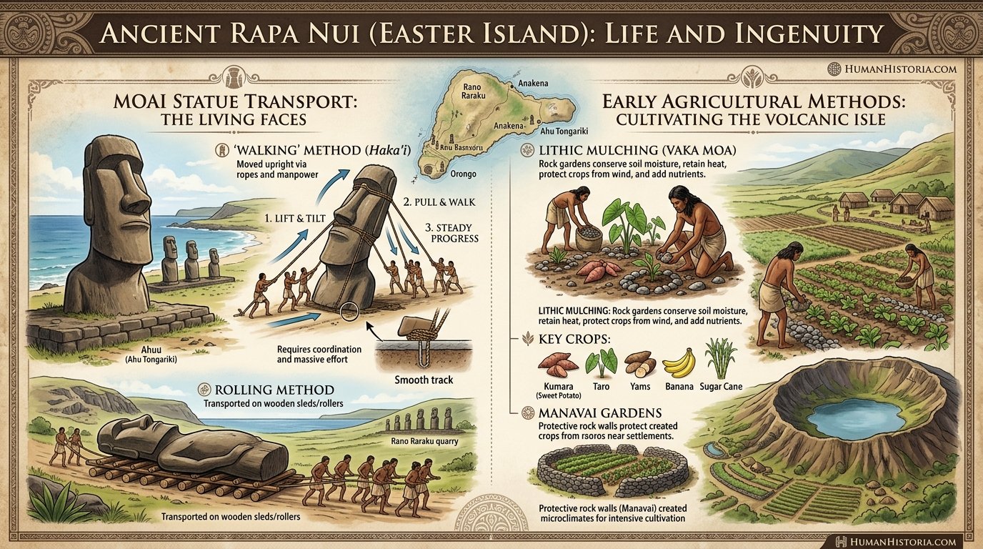 Easter Island Moai Transport & Agriculture Infographic