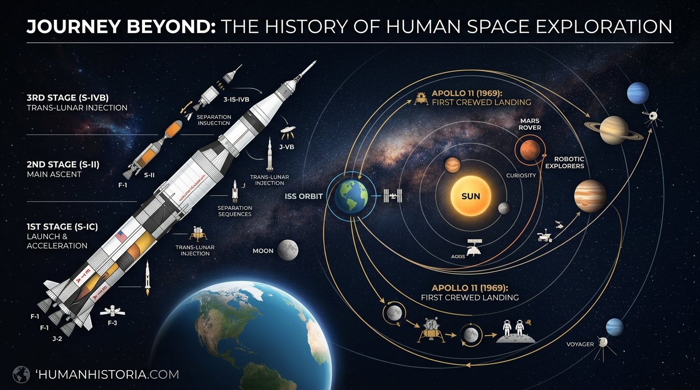 Human Space Exploration & Lunar Missions Infographic