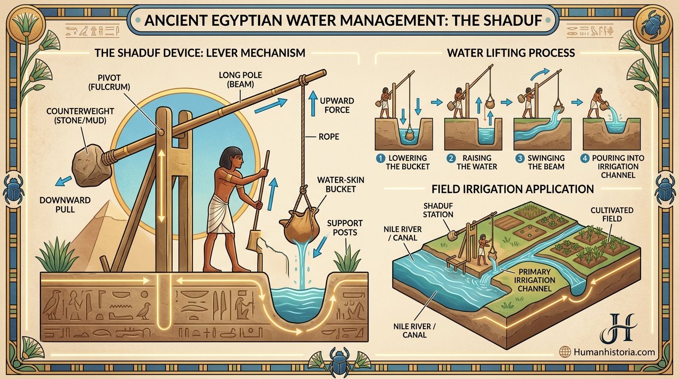 Ancient Egyptian Water Management & Irrigation Infographic