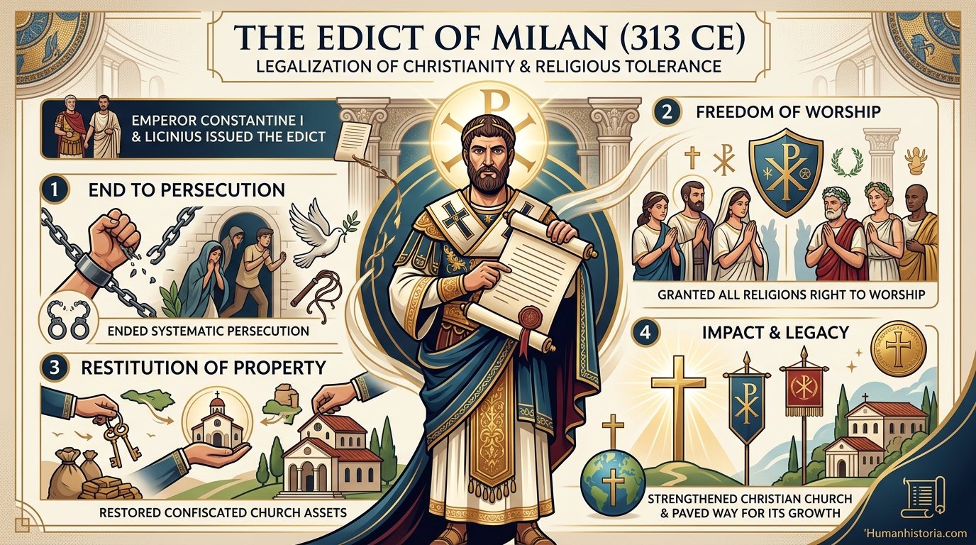 The Edict of Milan (313 CE) Religious Toleration Infographic