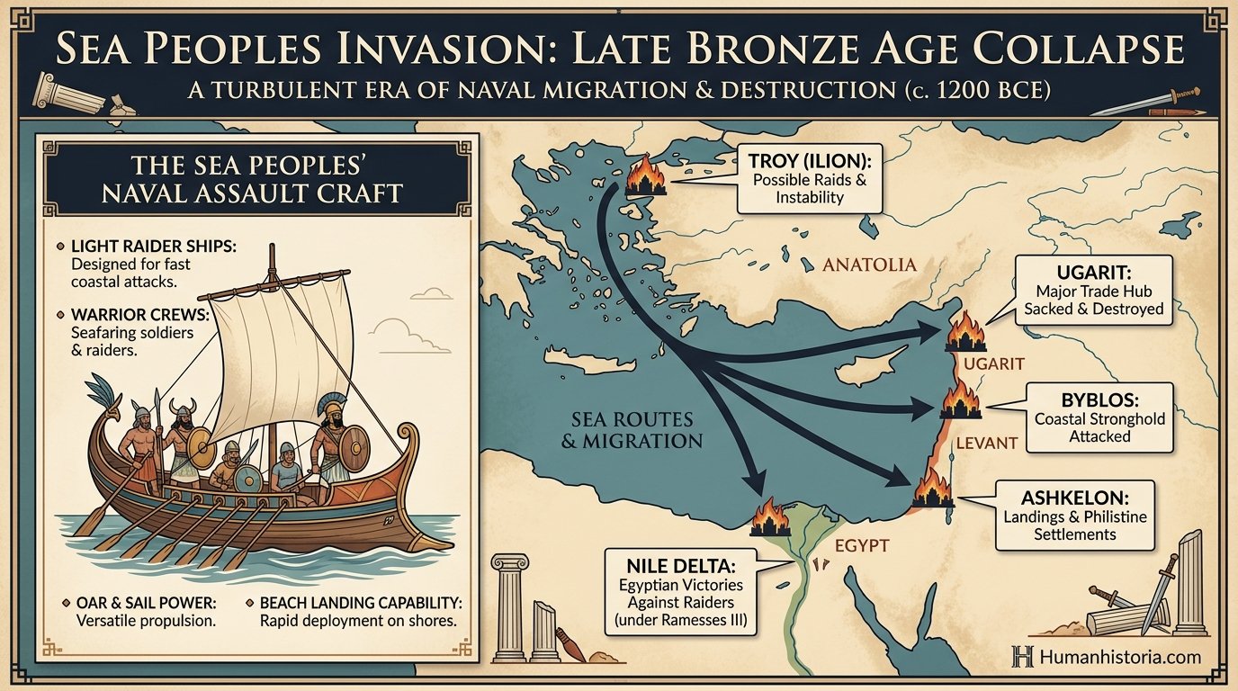 The Sea Peoples Naval Invasions (c. 1177 BCE) Infographic