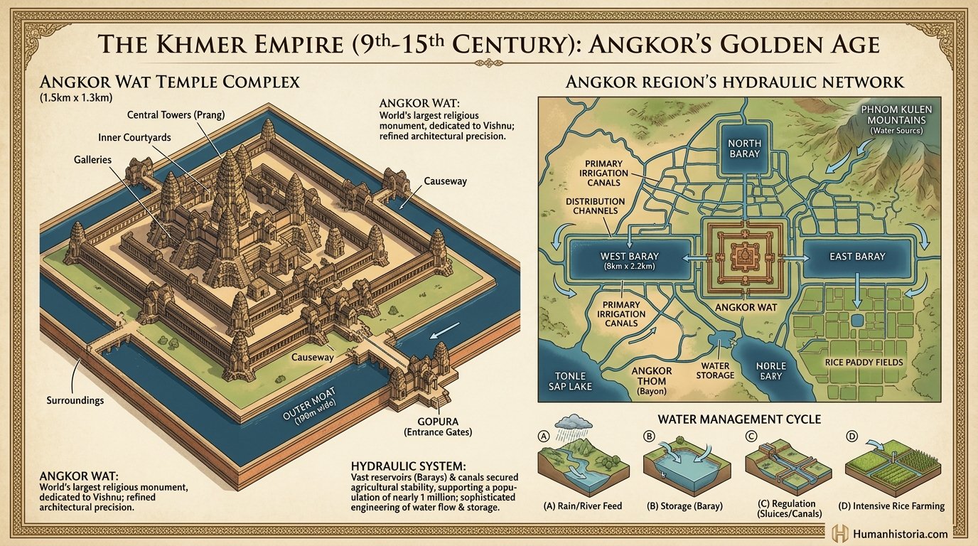 Khmer Empire & Angkor Wat Irrigation Infographic