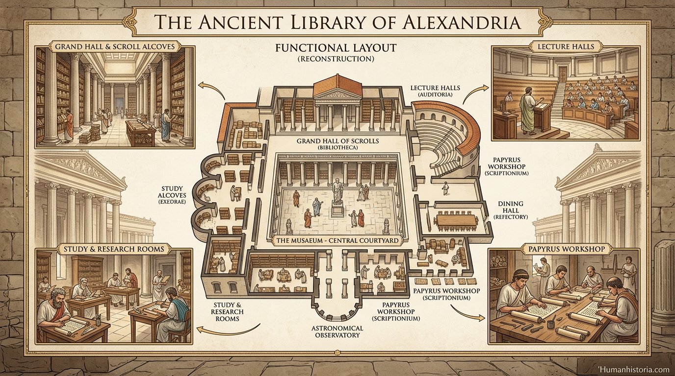 The Ancient Library of Alexandria: Functional Reconstruction