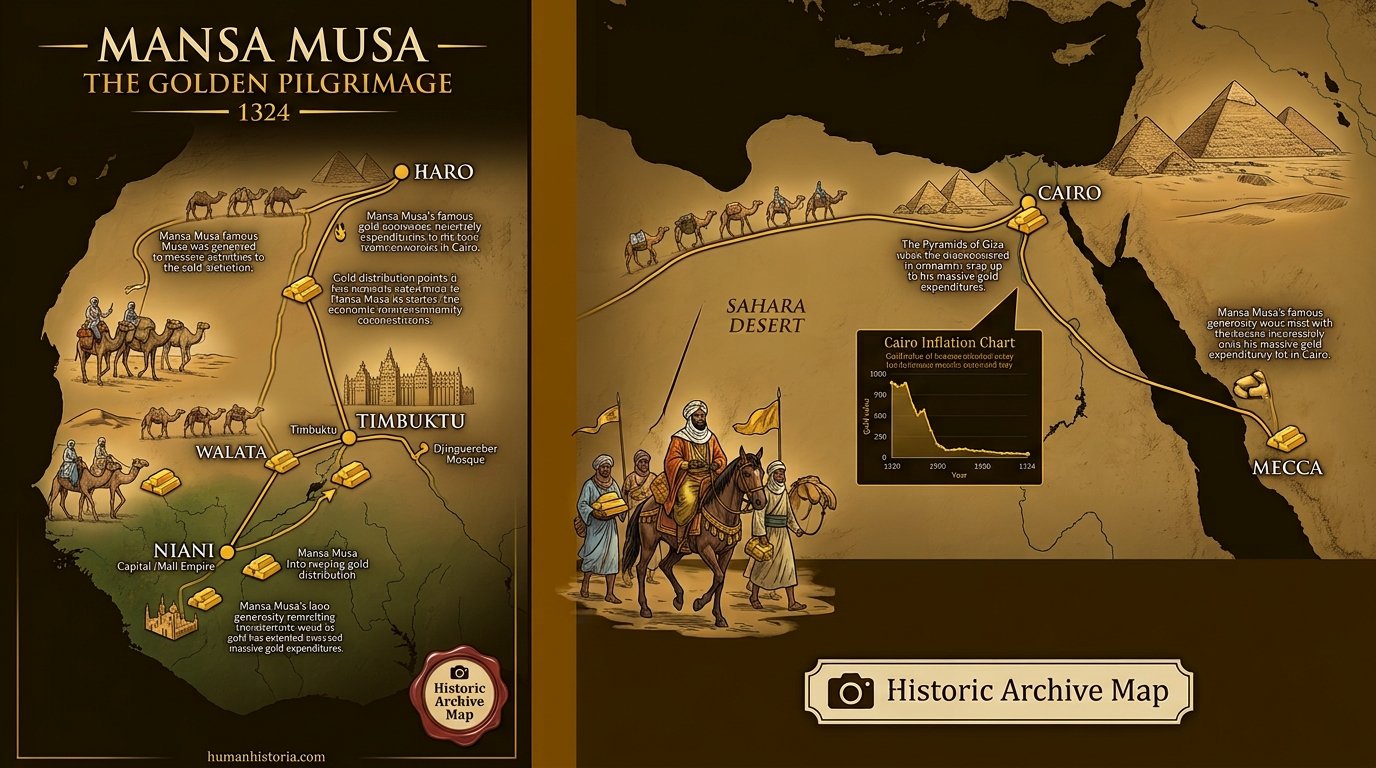 Mansa Musa's Gold Pilgrimage Map (1324 CE)