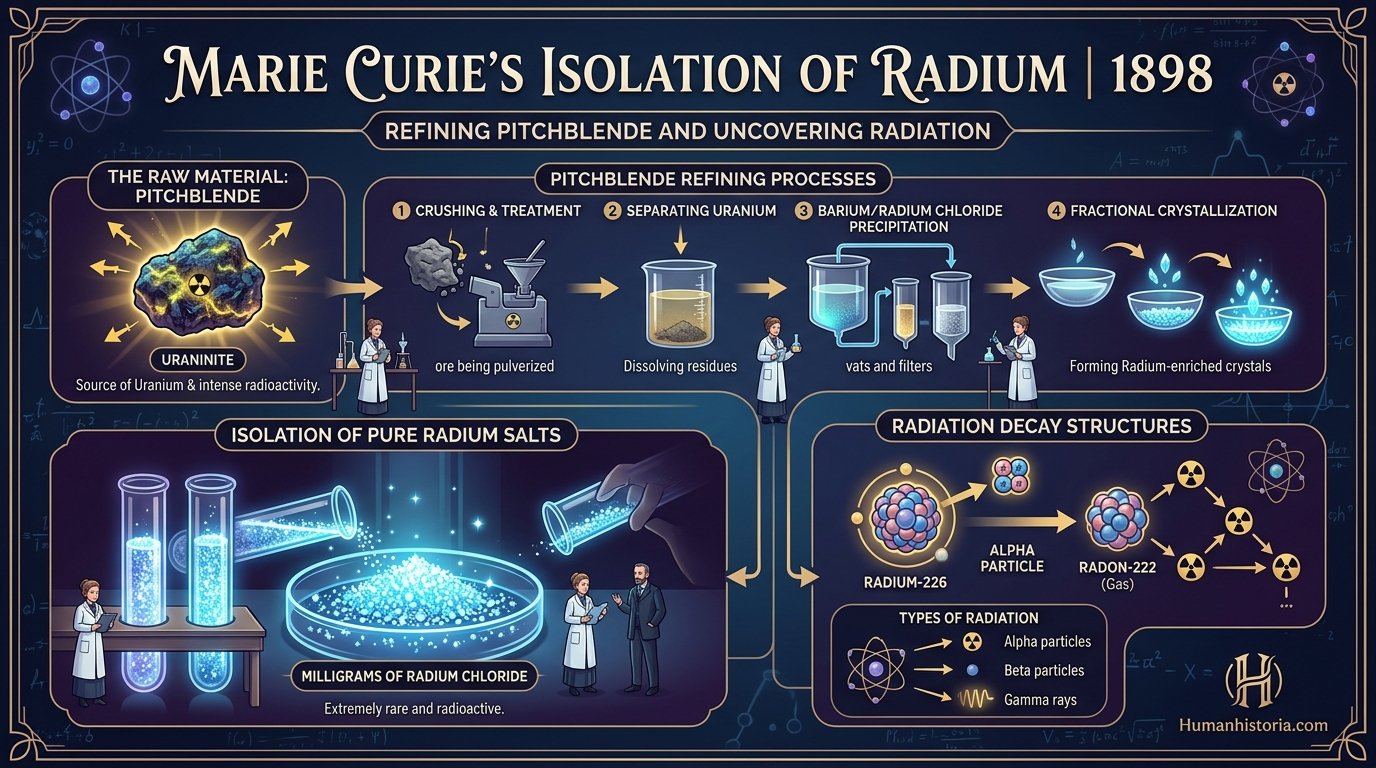 Marie Curie & The Isolation of Radium (1898) Infographic