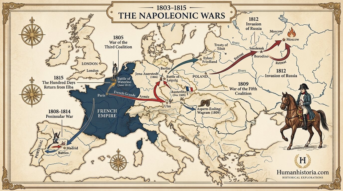 The Napoleonic Wars (1803–1815) Campaigns Infographic