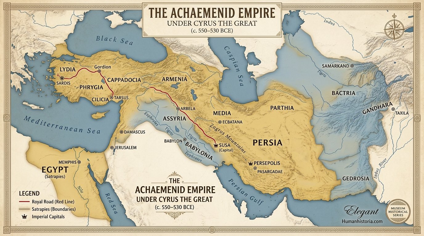 The Persian Achaemenid Empire & Royal Road Infographic