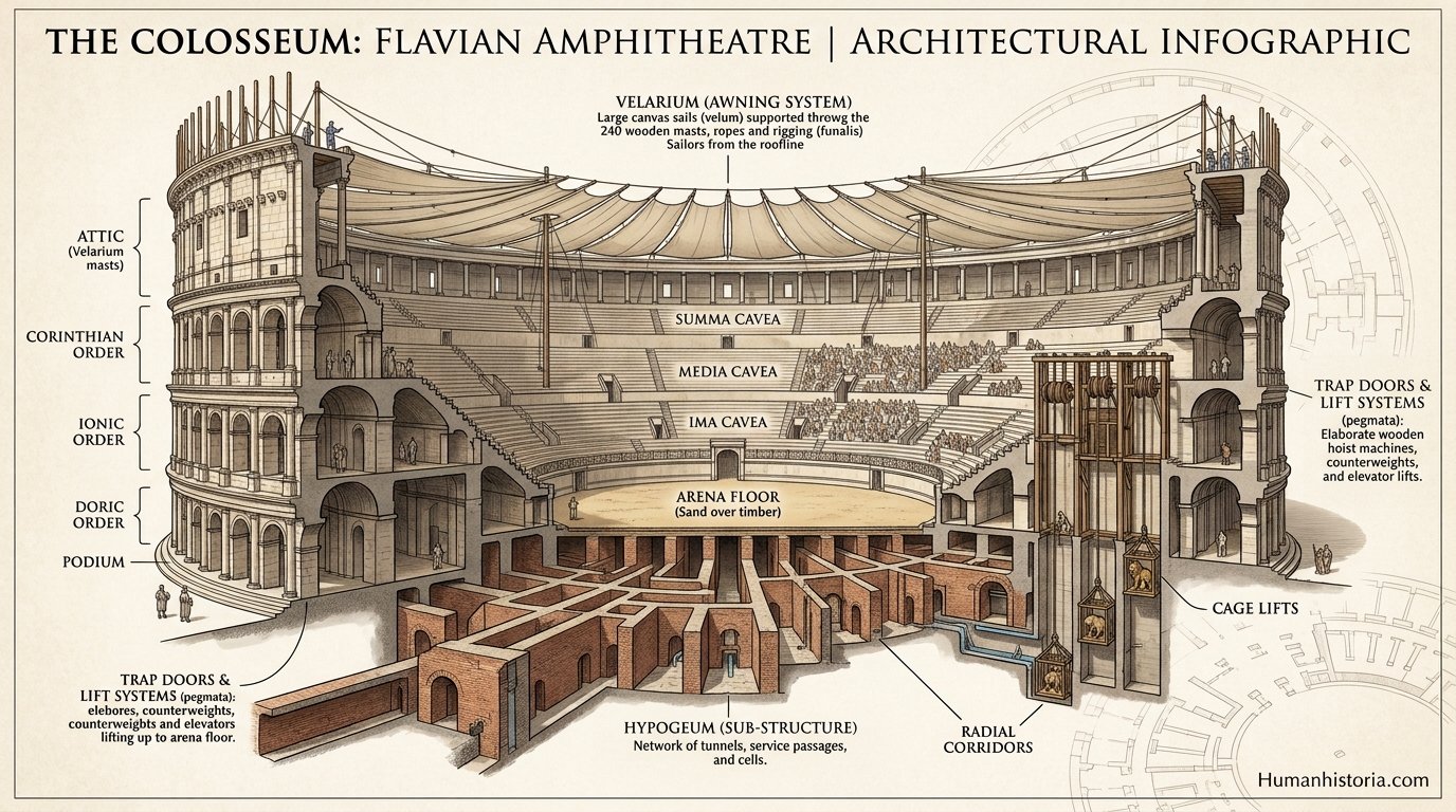 Roman Colosseum: Architectural & Engineering Diagram