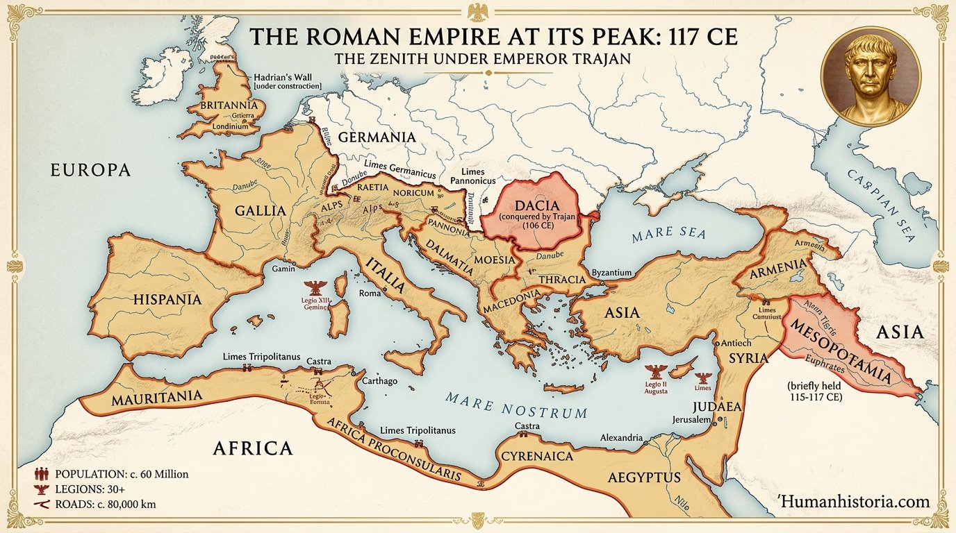 The Roman Empire Peak Under Emperor Trajan Infographic