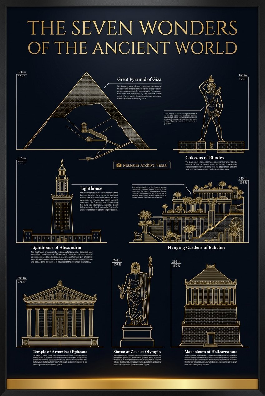 The Seven Wonders of the Ancient World: Architectural Blueprint & Scale