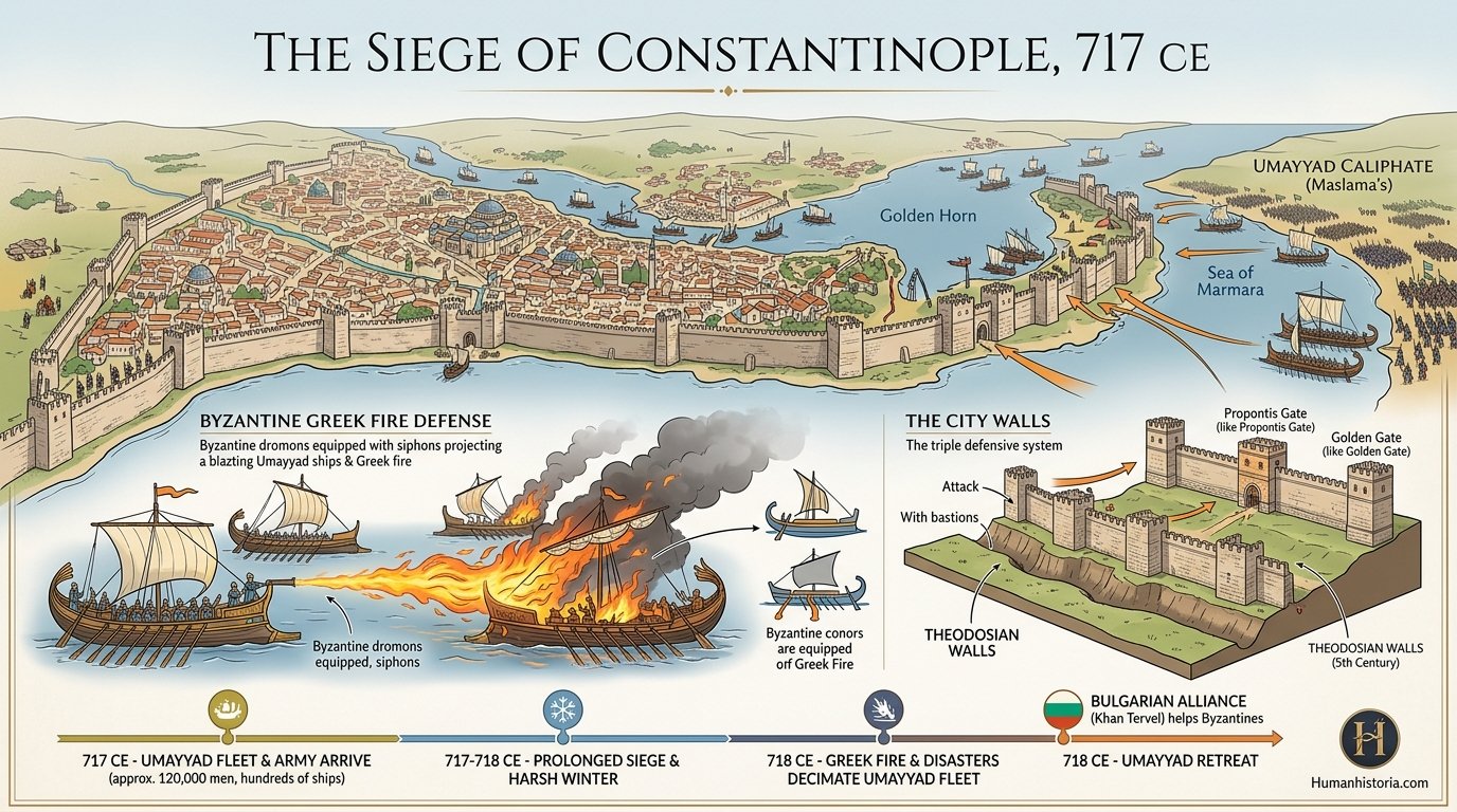 The Arab Siege of Constantinople (717 CE) Infographic