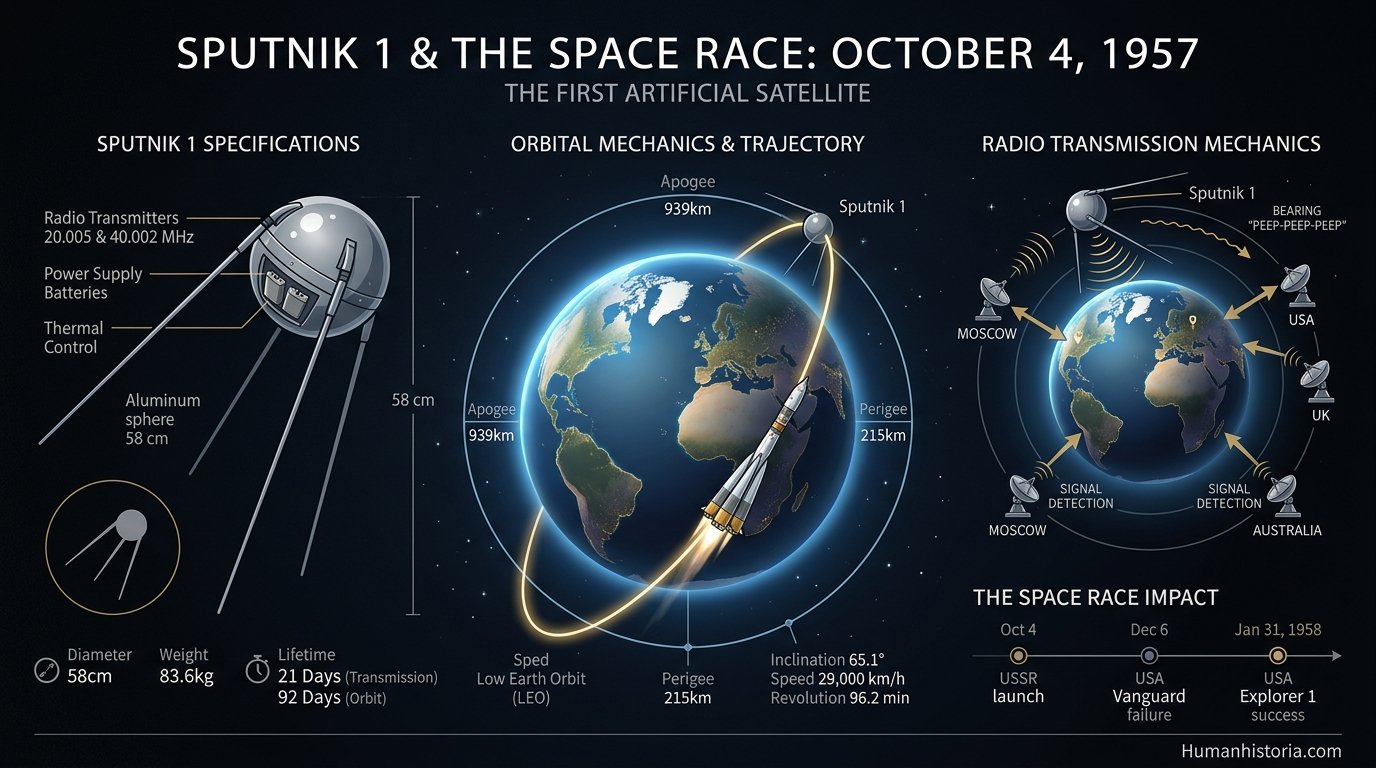 Sputnik 1 & The Space Race Launch (1957) Infographic