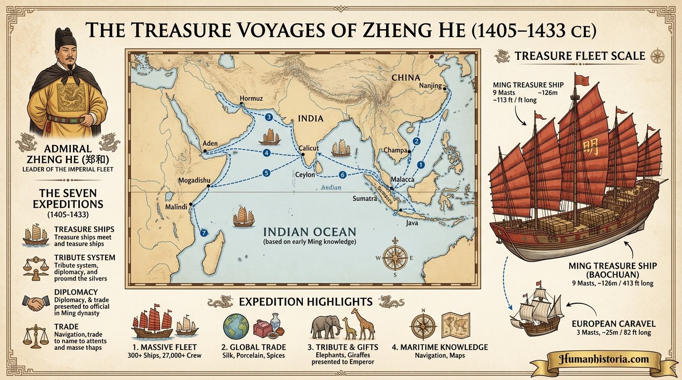 Zheng He's Treasure Voyages Map Infographic